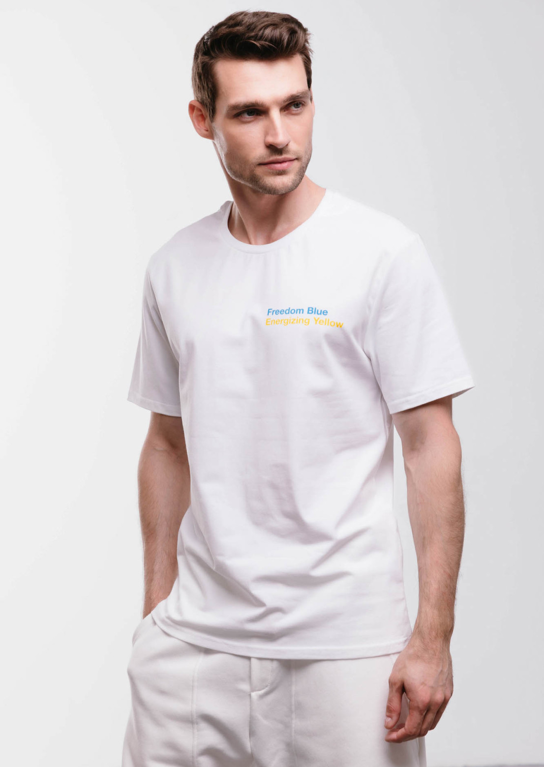 Men white T-shirt "Freedom blue Energizing yellow"